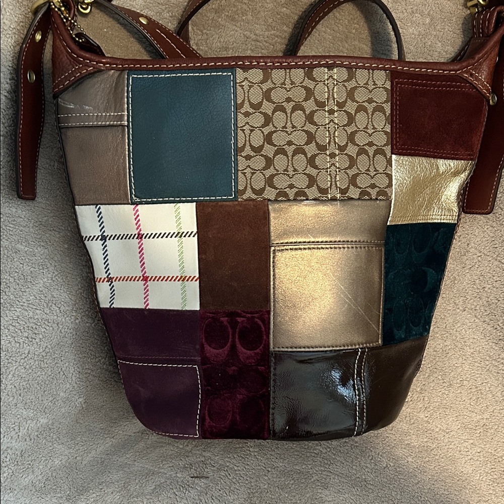 Coach Patchwork Shoulder Bag - Burgundy, Cream, and Brown - Picture 3 of 3